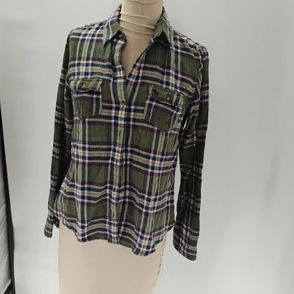 Abercrombie & Fitch Women's Olive Green Plaid Button Up Boyfriend Shirt flannel - Picture 10 of 11